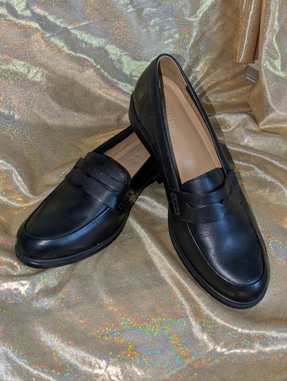 Black Women's Dorset Leather Penny Loafers by Hotter  NEW